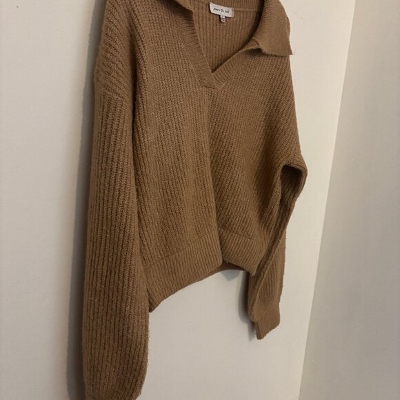 Jacquie The Label Collared Rib Knit Sweater in Camel Brown – Size Small - Ribbed - Picture 4 of 6